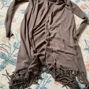 lovestitch Taupe Fringed Open Cardigan